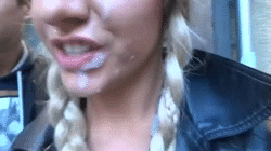 In public with cum on face